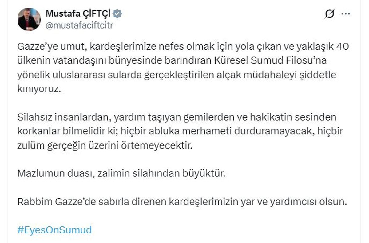Bakan Çiftçi\'den Sumud Filosu\'na Destek