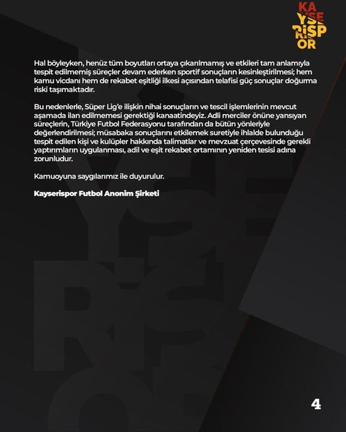 Kayserispor\'dan Süper Lig Tesciline Tepki