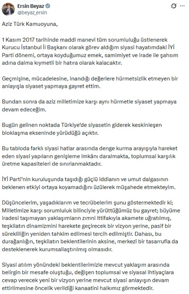 Milletvekili Ersin Beyaz, İYİ Parti'den istifa etti