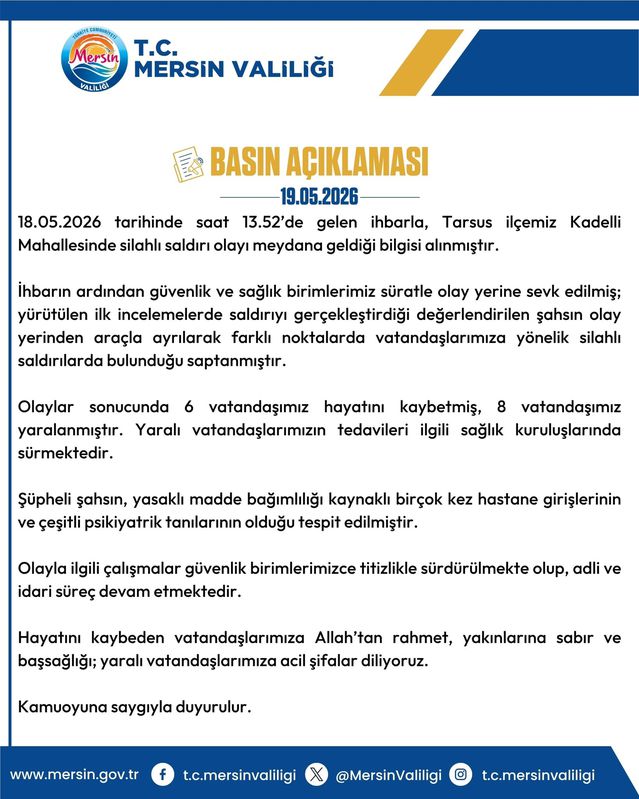 Tarsus'taki Silahlı Saldırıda 6 Ölü, 8 Yaralı