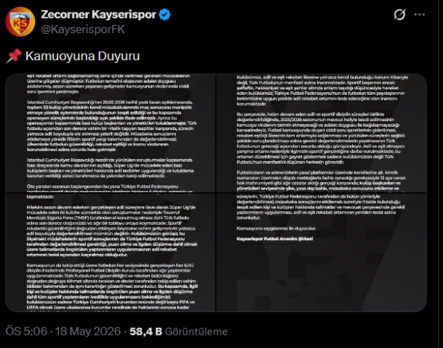 TFF'den Kayserispor'un çağrısına yanıt: Böyle bir karar bizi geriye götürür