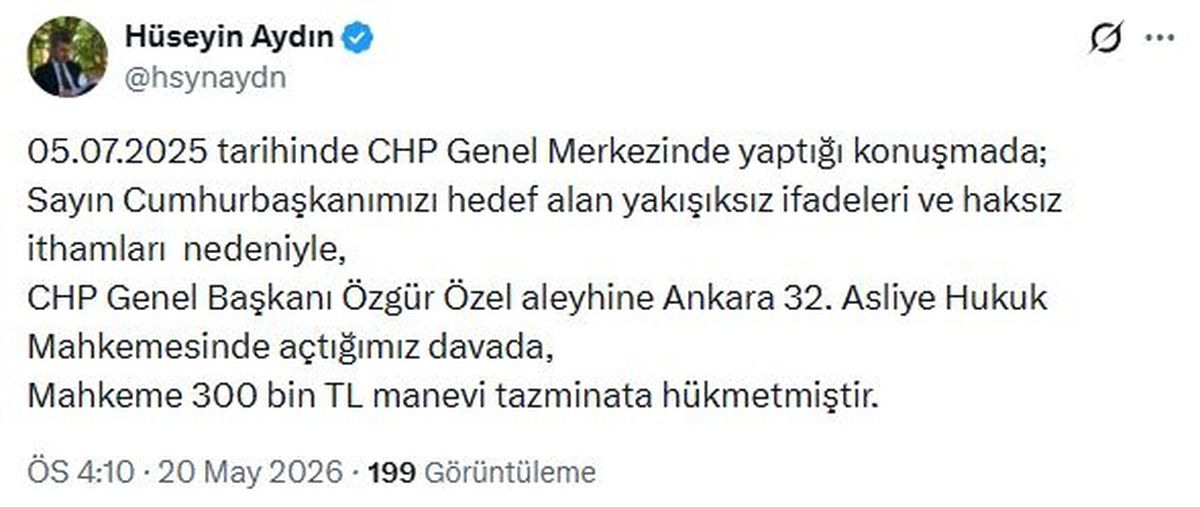 Özgür Özel, Erdoğan\'a 300 bin TL tazminat ödeyecek