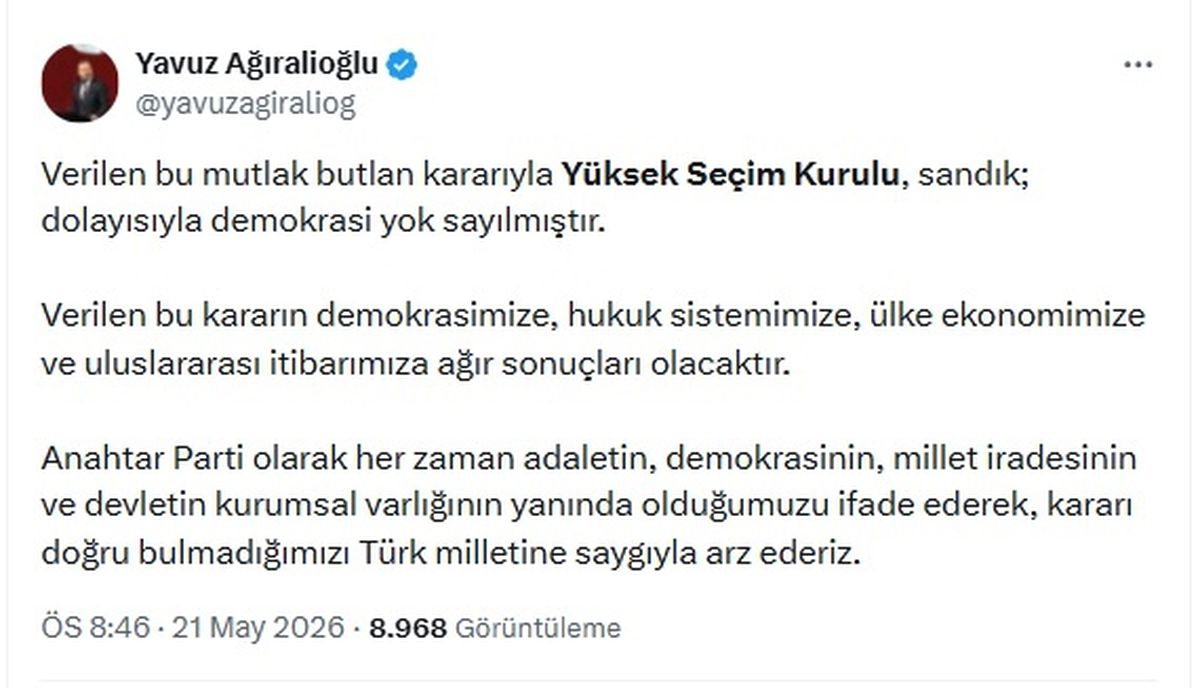 Ağıralioğlu\'ndan YSK\'ya Sert Eleştiriler