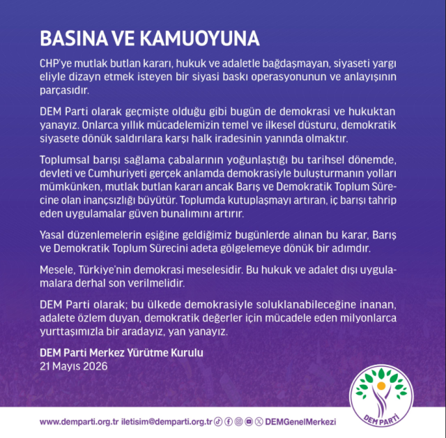 DEM Parti'den mutlak butlan kararına tepki: Sürece olan inançsızlığı büyütür