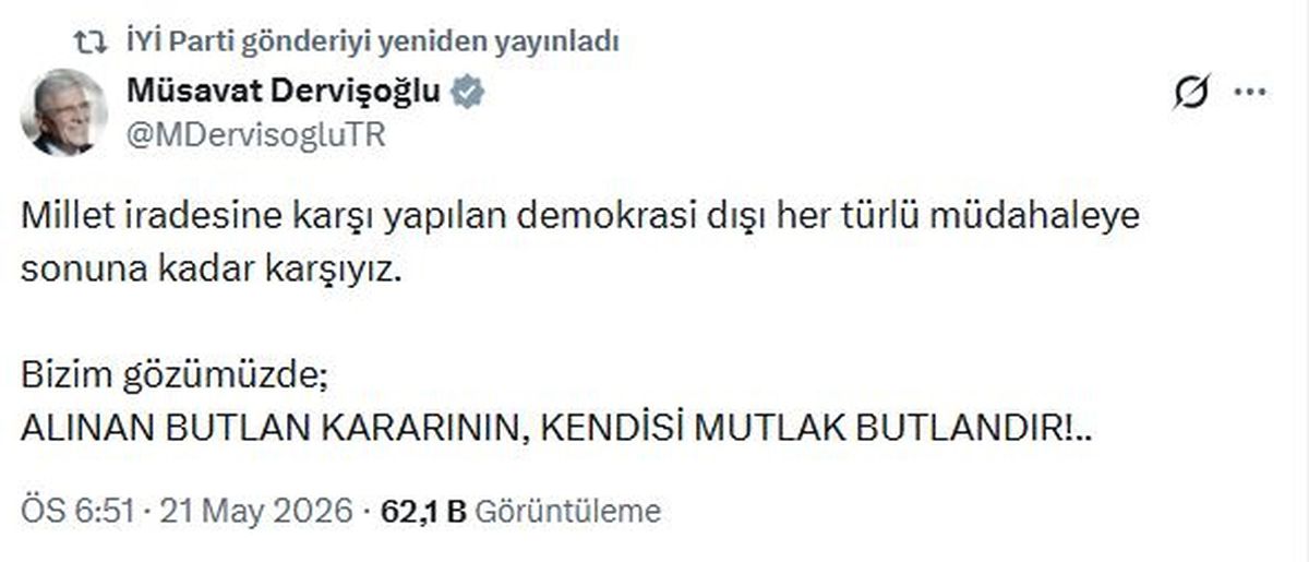 Dervişoğlu: Millet İradesine Müdahaleye Hayır!