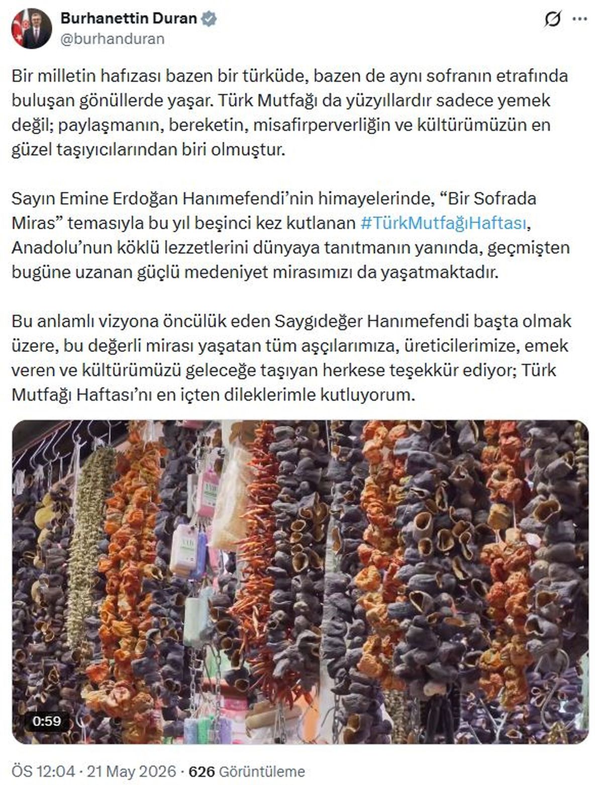 Türk Mutfağı Haftası Kutlanıyor