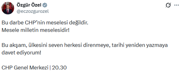 Özgür Özel saat verip çağrı yaptı: Ülkesini seven herkesi direnmeye davet ediyorum