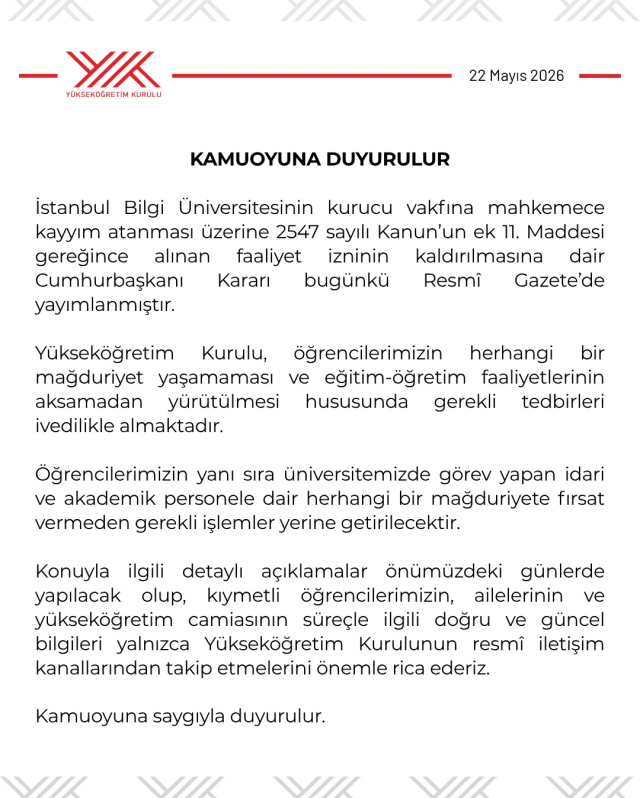 Öğrencilere ne olacak? YÖK'ten kapatılan Bilgi Üniversitesi'yle ilgili açıklama