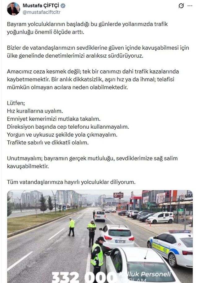 Bakan'dan Bayram Trafik Uyarısı