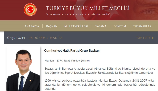Özgür Özel'in 'genel başkan' unvanı TBMM'nin resmi sitesinden kaldırıldı