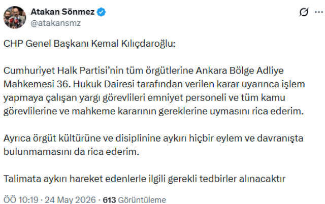 Kılıçdaroğlu'ndan CHP teşkilatına çağrı: Mahkeme kararı uygulansın