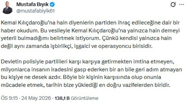 Yomra Belediye Başkanı Bıyık: Kılıçdaroğlu'na yalnızca hain demek yeterli değil