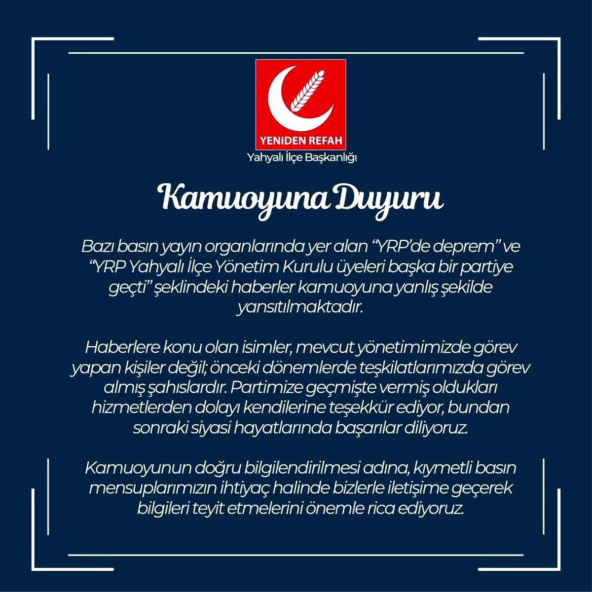 YRP\'de Geçiş İddialarına Yanıt