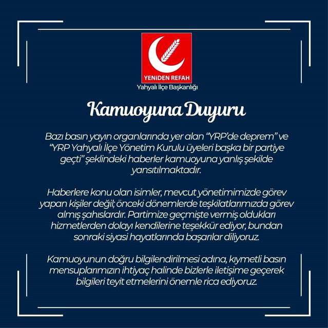 YRP'de Geçiş İddialarına Yanıt