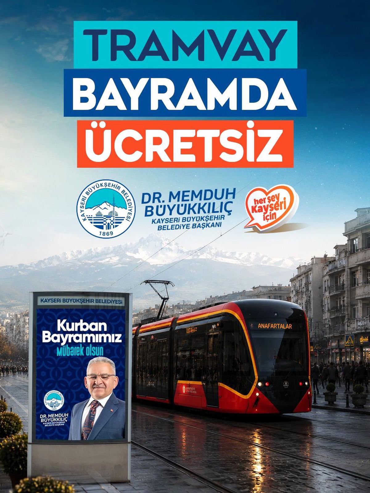 Kayseri\'de tramvaylar bayramda ücretsiz