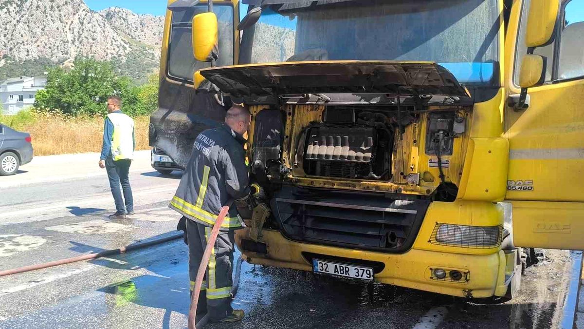 Kırmızı ışıkta bekleyen tır alevlere teslim oldu