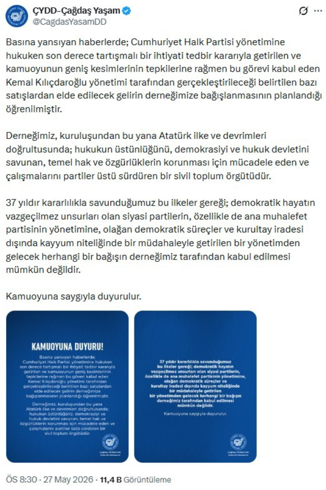 Çağdaş Yaşam'dan Kılıçdaroğlu'na soğuk duş! Makam aracından gelecek parayı kabul etmeyecekler
