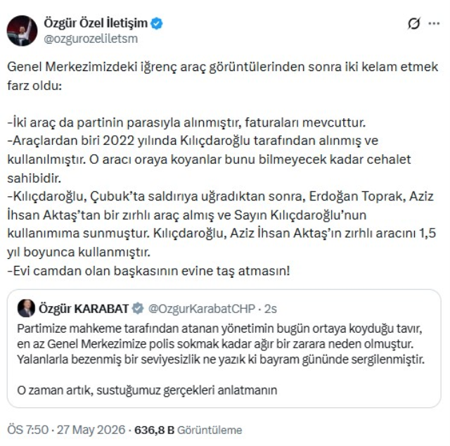 CHP'de makam aracı krizi! Özel'den 