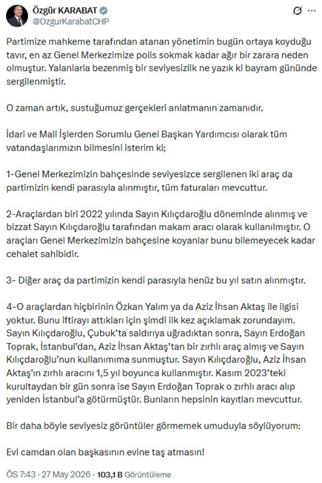 Makam araçlarının satışa çıkarılmasıyla ilgili Özgür Özel cephesinden ilk açıklama