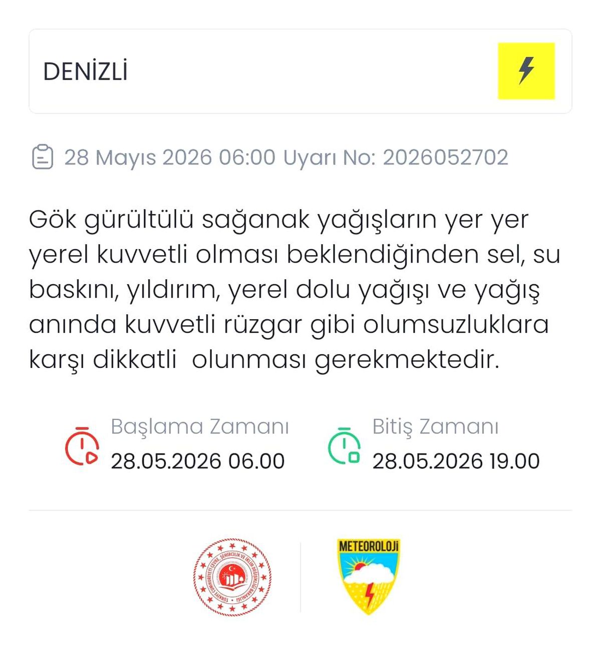 Denizli\'ye Kuvvetli Yağış Uyarısı