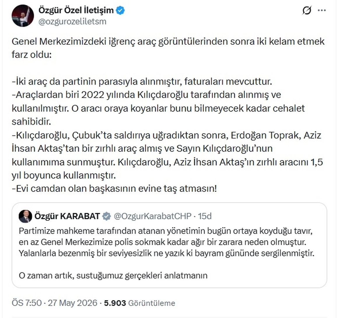 Özgür Özel\'den CHP Araç Açıklaması