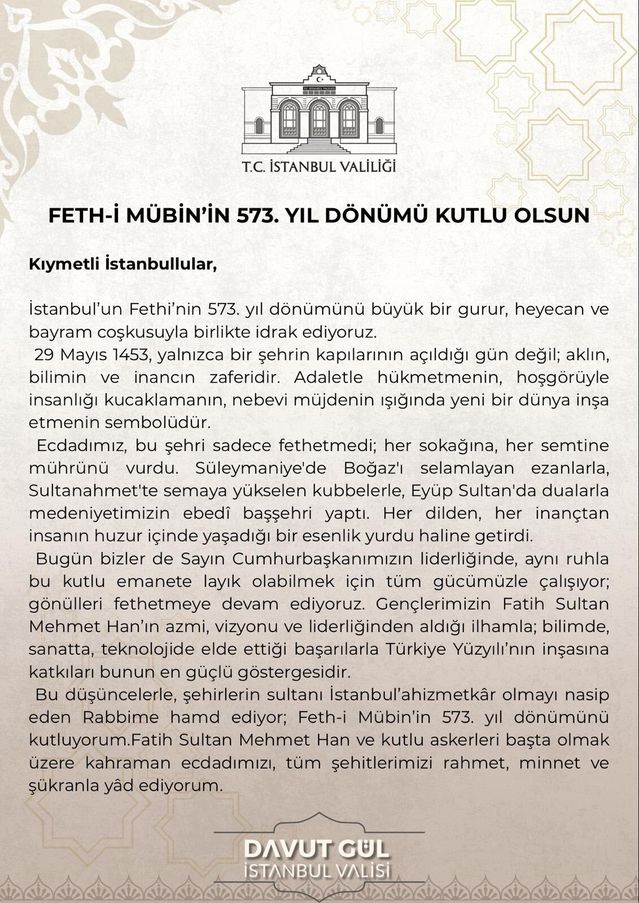 İstanbul'un Fethi'nin 573. Yılı Kutlu Olsun