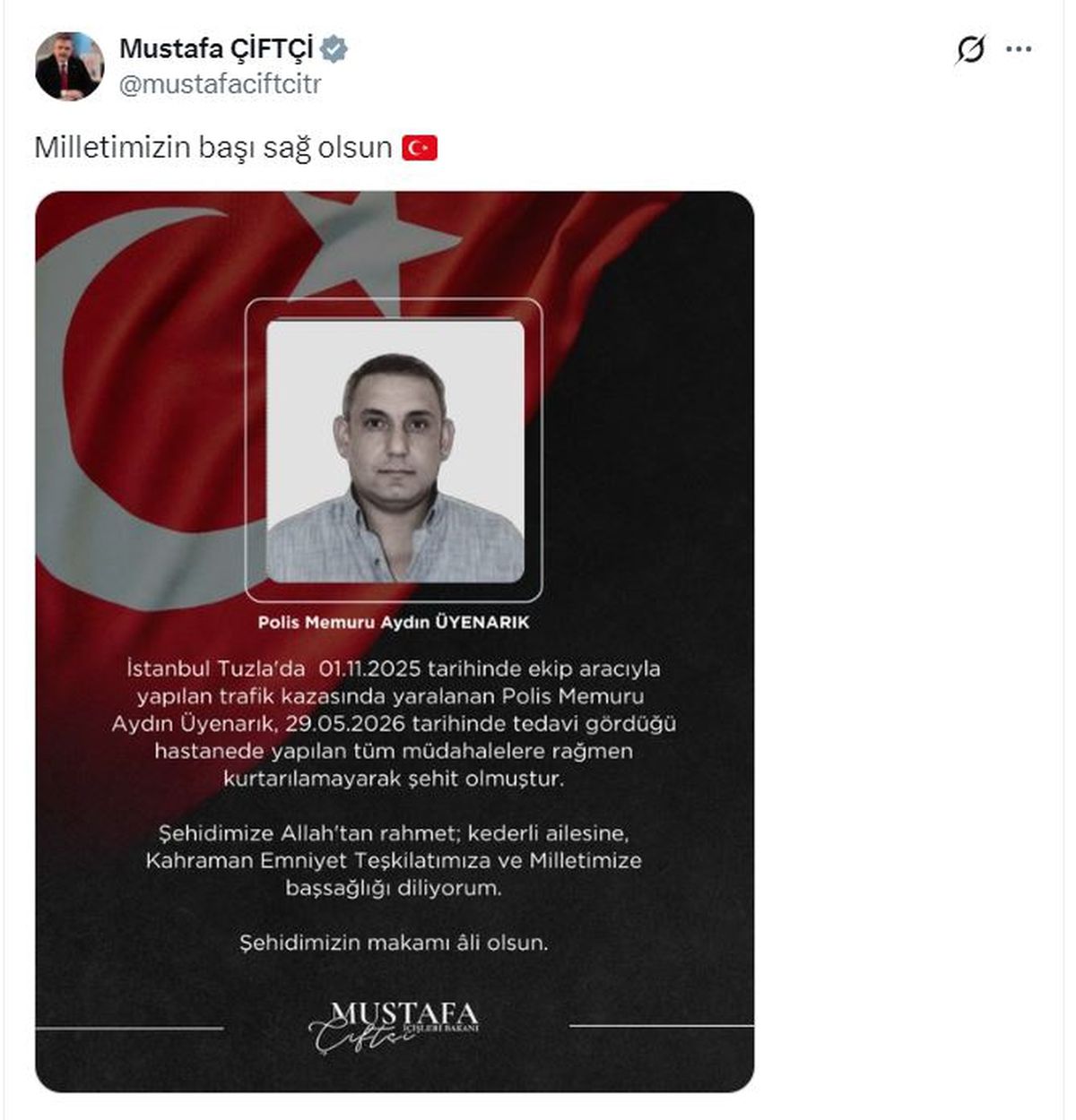 Trafik kazasında yaralanan polis şehit oldu