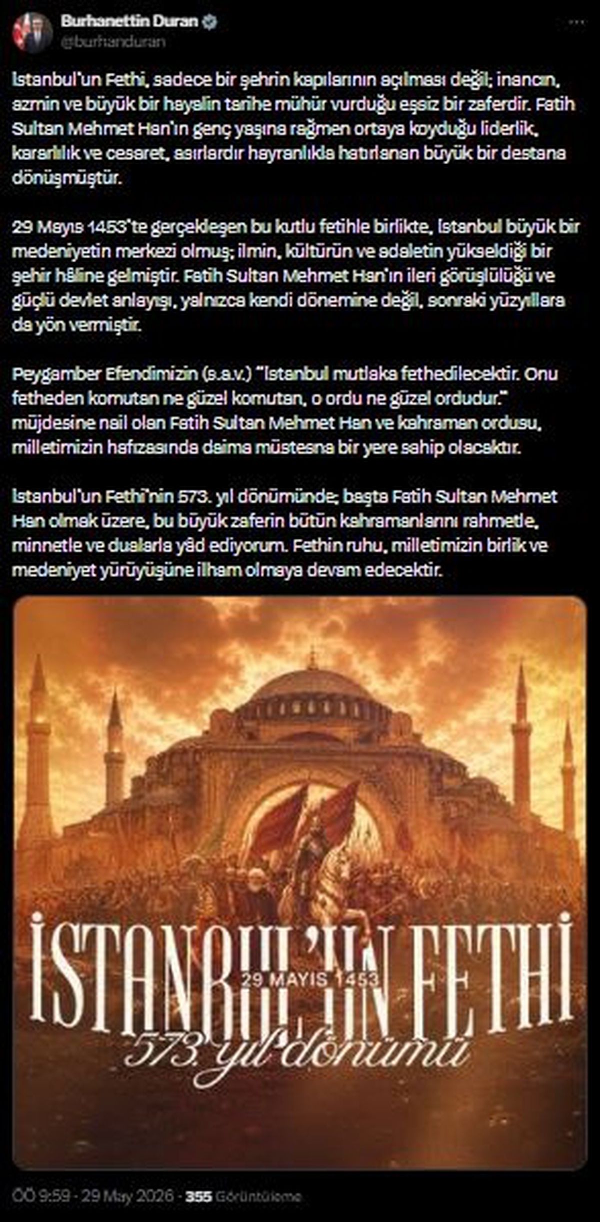 İstanbul\'un Fethi 573. Yıl Dönümü