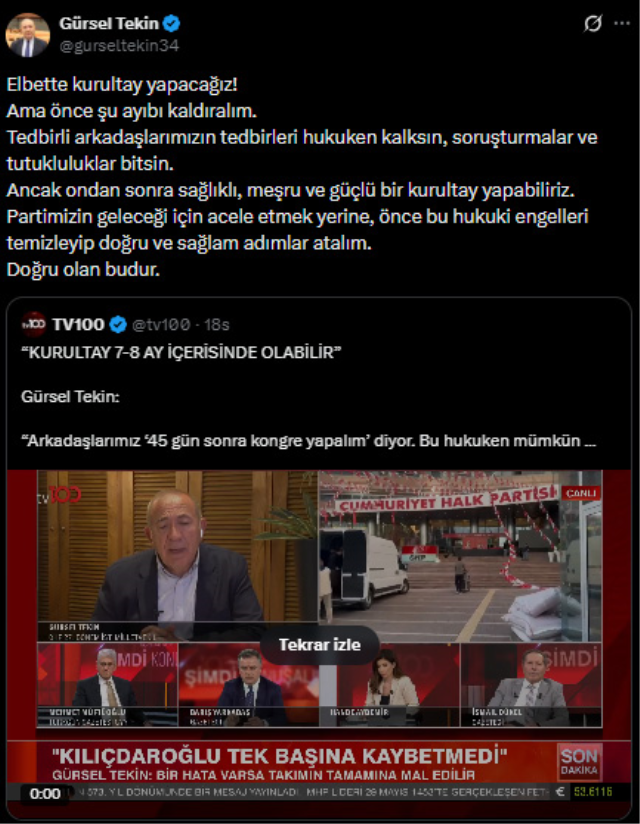 Gürsel Tekin CHP kurultayı için tarih verdi: Önce şu ayıbı kaldıralım