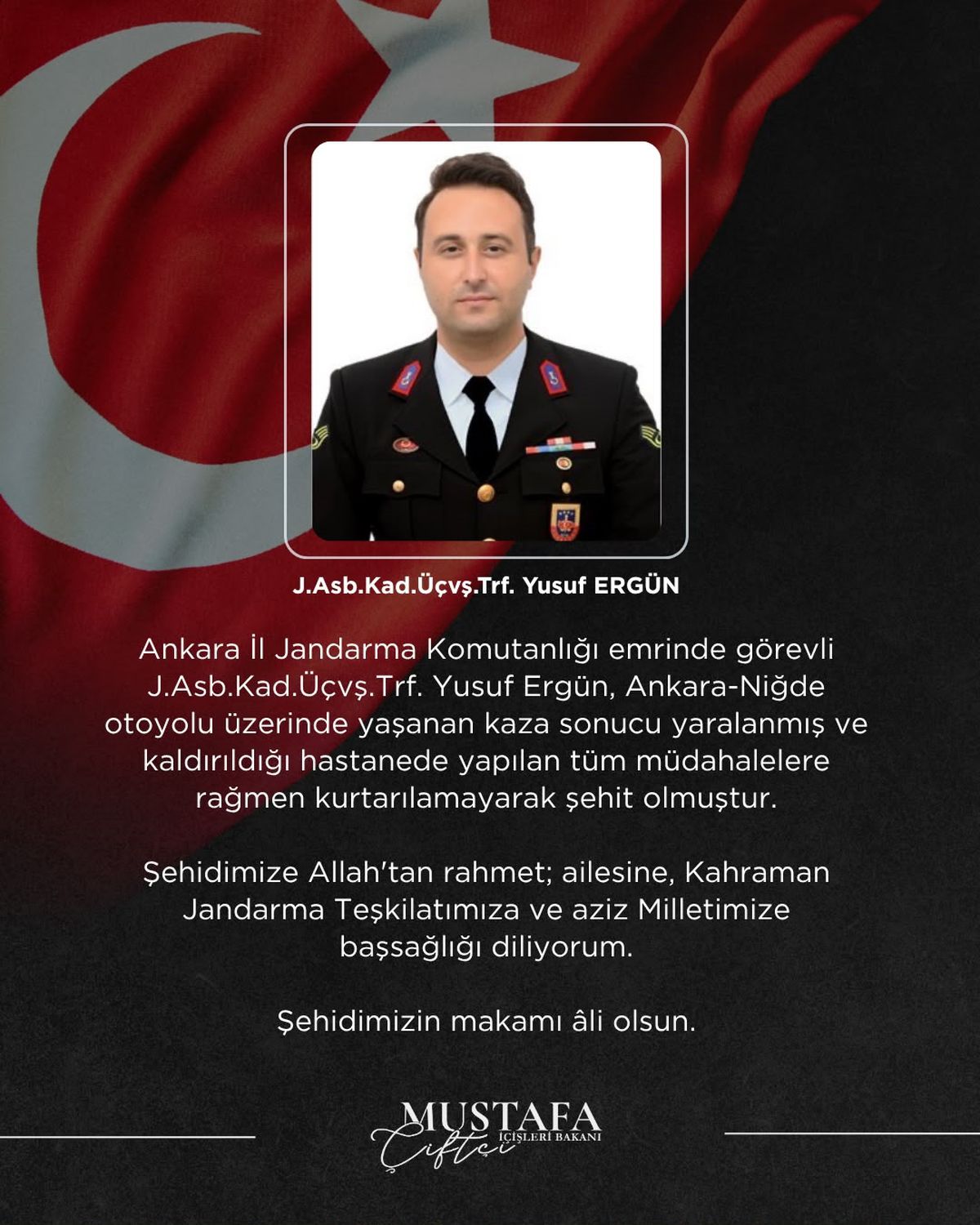 Otoyolda kaza: Jandarma Astsubay şehit oldu