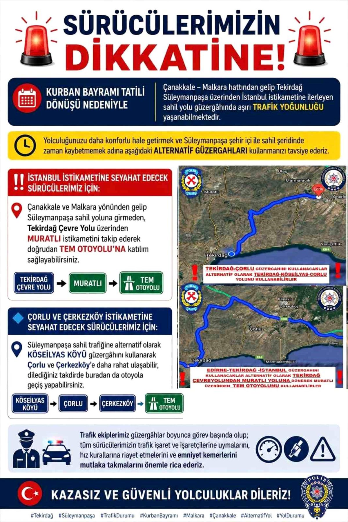 Tekirdağ\'da Bayram Dönüşü Trafik Uyarısı