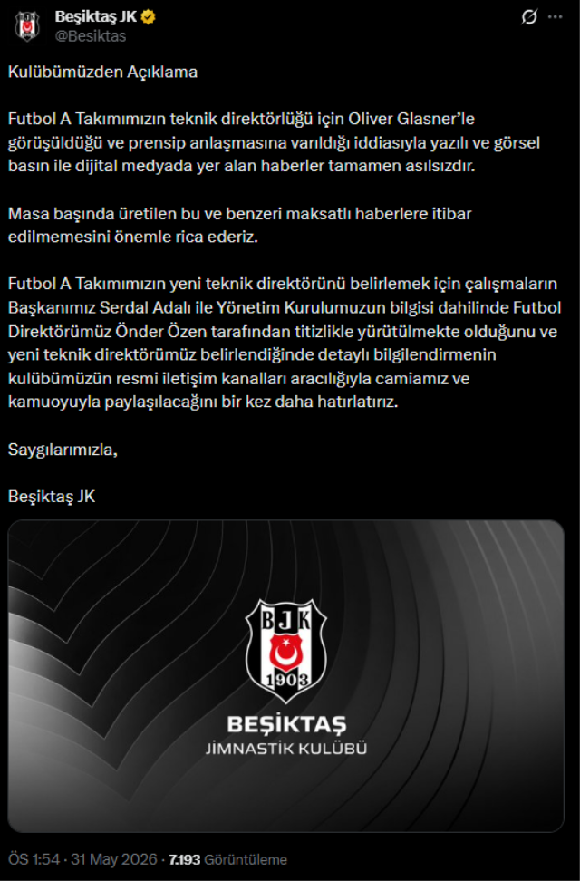 Beşiktaş, Oliver Glasner haberlerini yalanladı