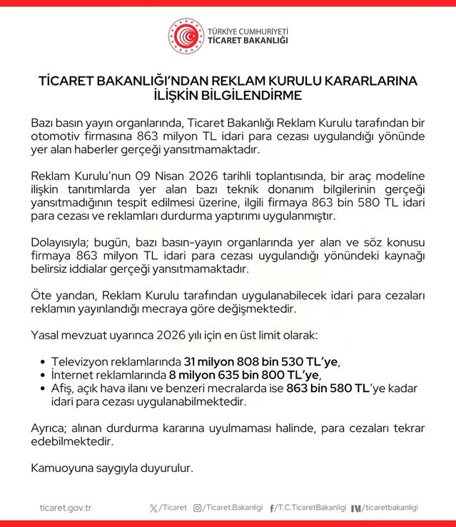 Ticaret Bakanlığı'ndan Ceza Açıklaması