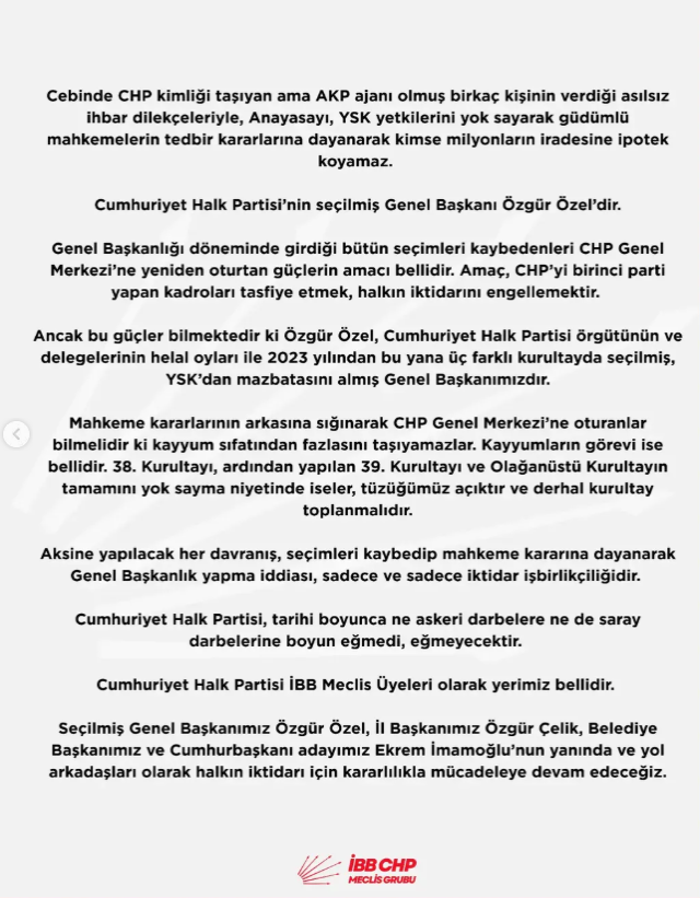 CHP'li İBB Meclis üyeleri taraflarını belli etti: Yerimiz Özgür Özel'in yanıdır