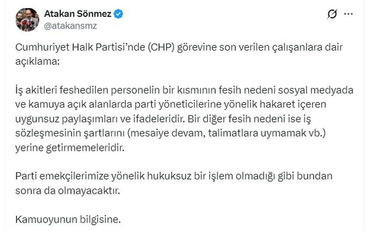CHP\'de İşten Çıkarma Açıklaması