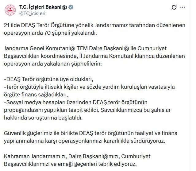 21 İl'de DEAŞ Operasyonu: 70 Şüpheli Yakalandı