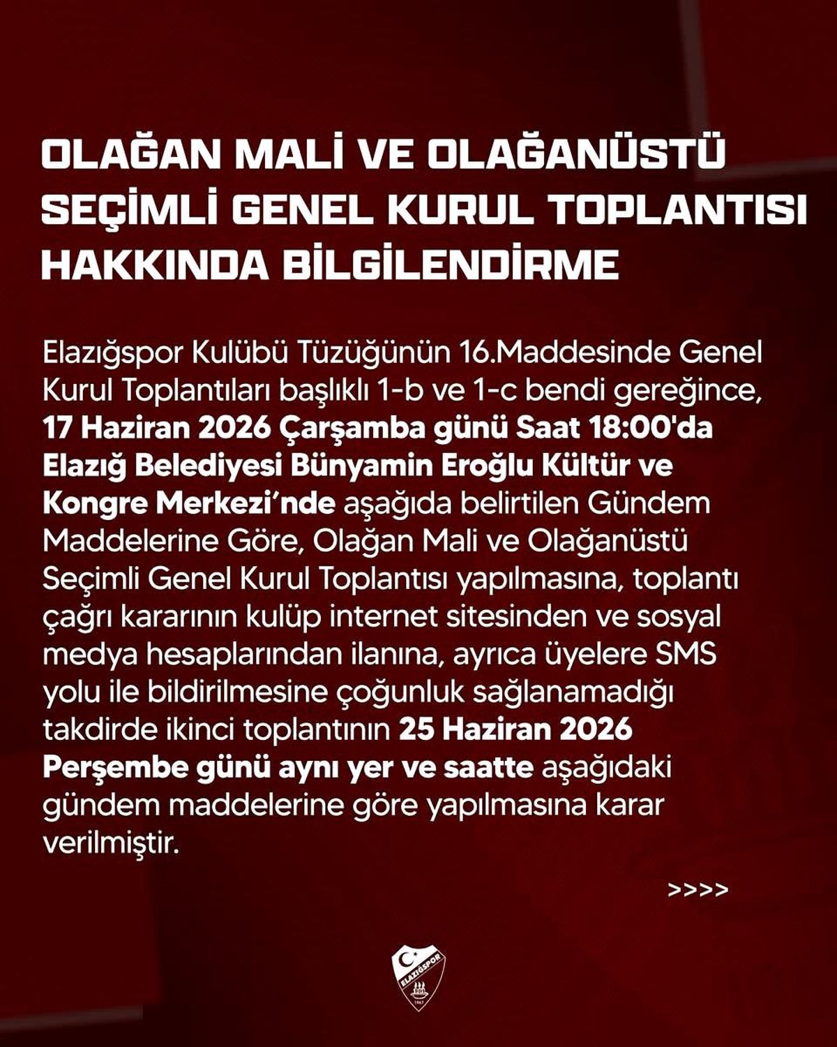 Elazığspor\'da genel kurul tarihi netleşti