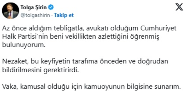 CHP Avukatı Vekillikten Azledildi