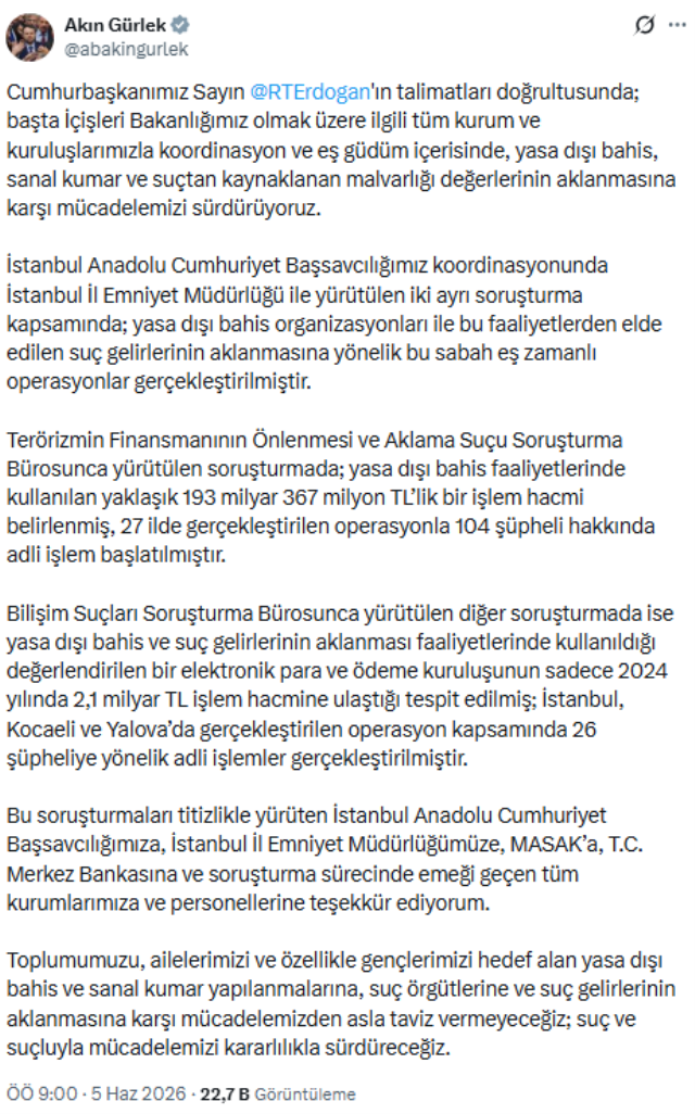 İstanbul merkezli 24 ilde yasa dışı bahis operasyonu! 104 şüpheli hakkında gözaltı kararı