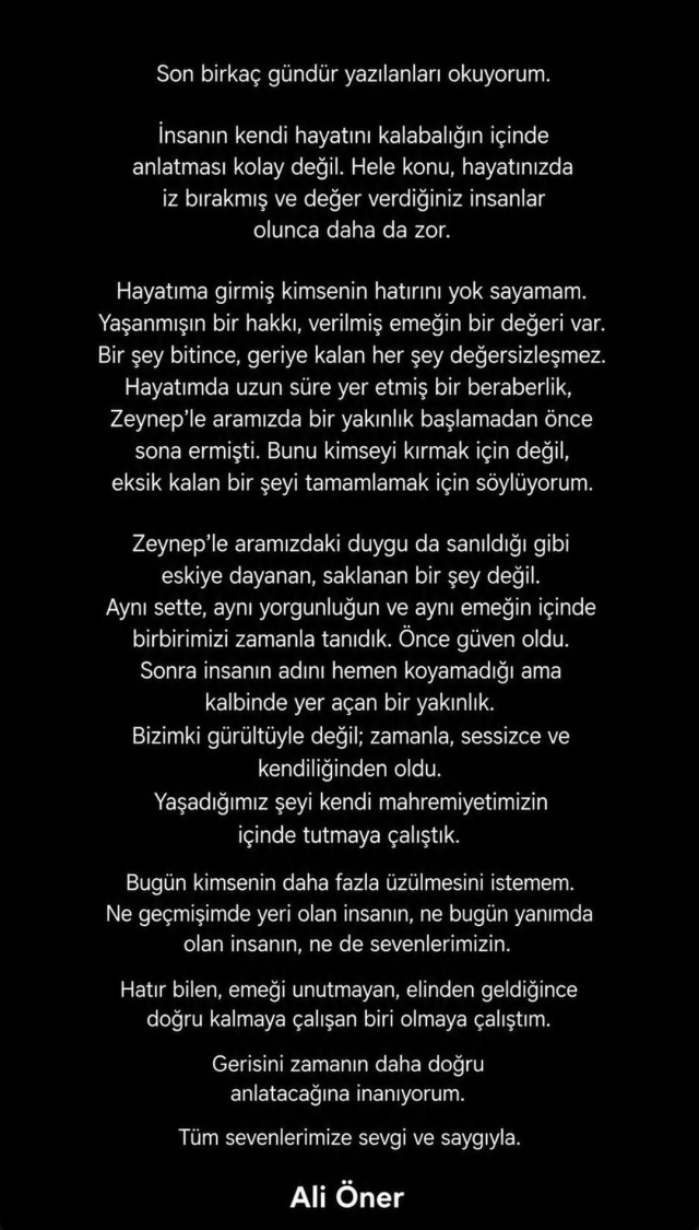 Ali Öner'den Zeynep Atılgan itirafı: Aşkını ilan etti
