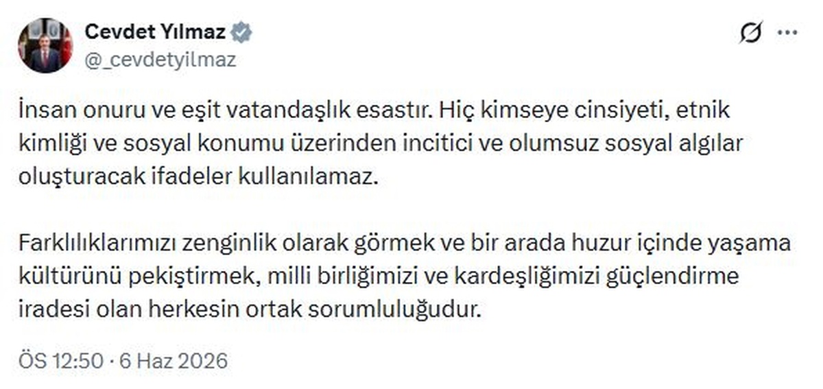 Yılmaz: Eşitlik ve Onur Vurgusu