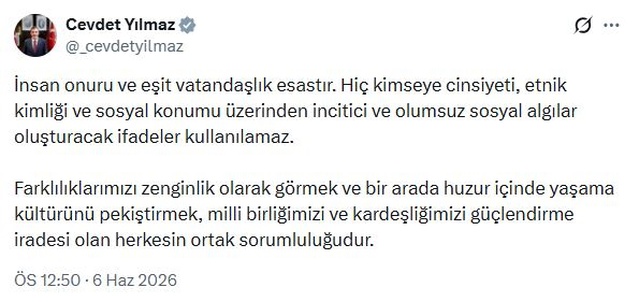 Yılmaz: Eşitlik ve Onur Vurgusu