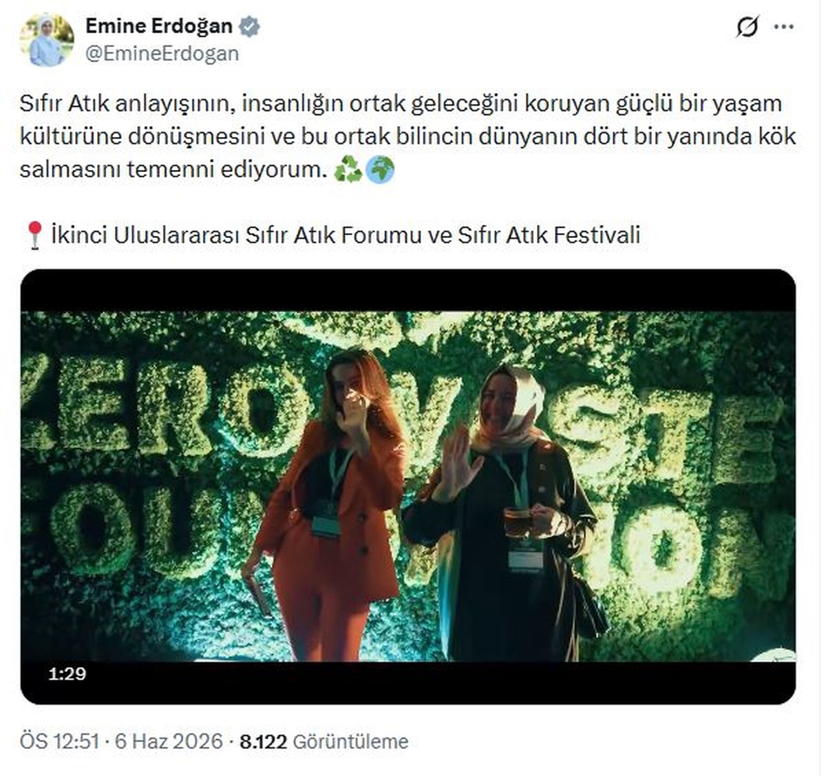 Emine Erdoğan\'dan Sıfır Atık Mesajı