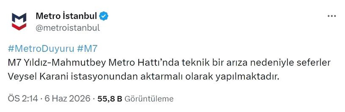 M7 Metro Hattı\'nda Teknik Arıza!