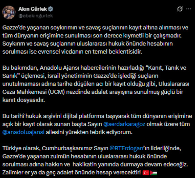 Gazze'deki savaş suçları dünyanın erişimine açıldı! Bakan Gürlek'ten tam destek geldi