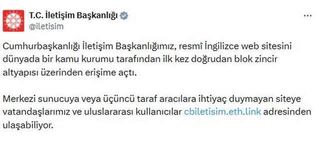 Başkanlık Web Sitesi Blok Zincirine Taşındı