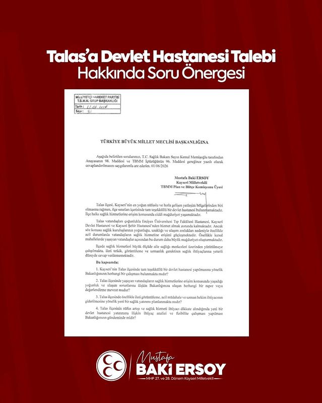 Talas'a Devlet Hastanesi Talebi TBMM'de