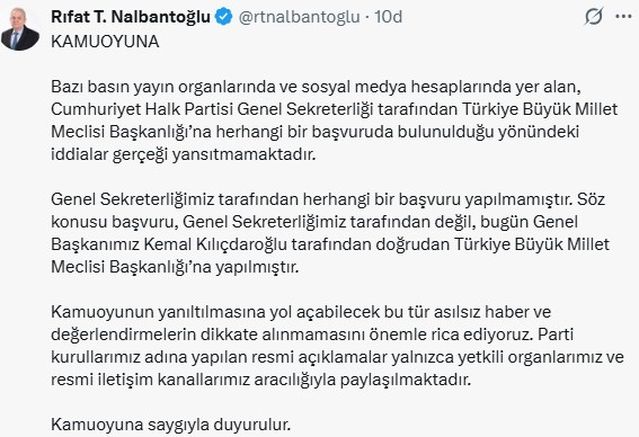 CHP'den Başvuru Açıklaması