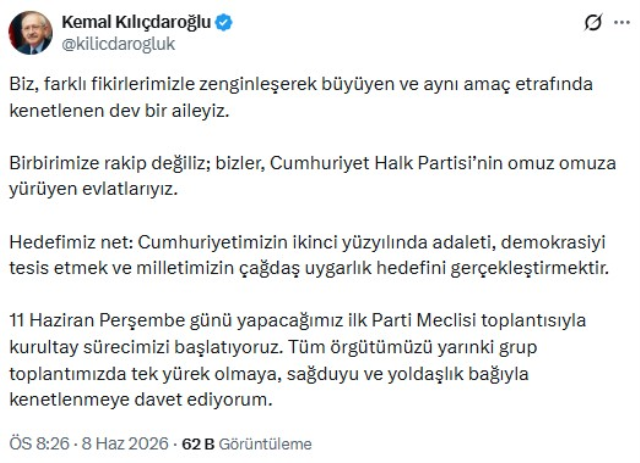 Kılıçdaroğlu: 11 Haziran'da kurultay sürecini başlatıyoruz