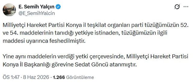 MHP Konya teşkilatı feshedildi, yeni başkan atandı